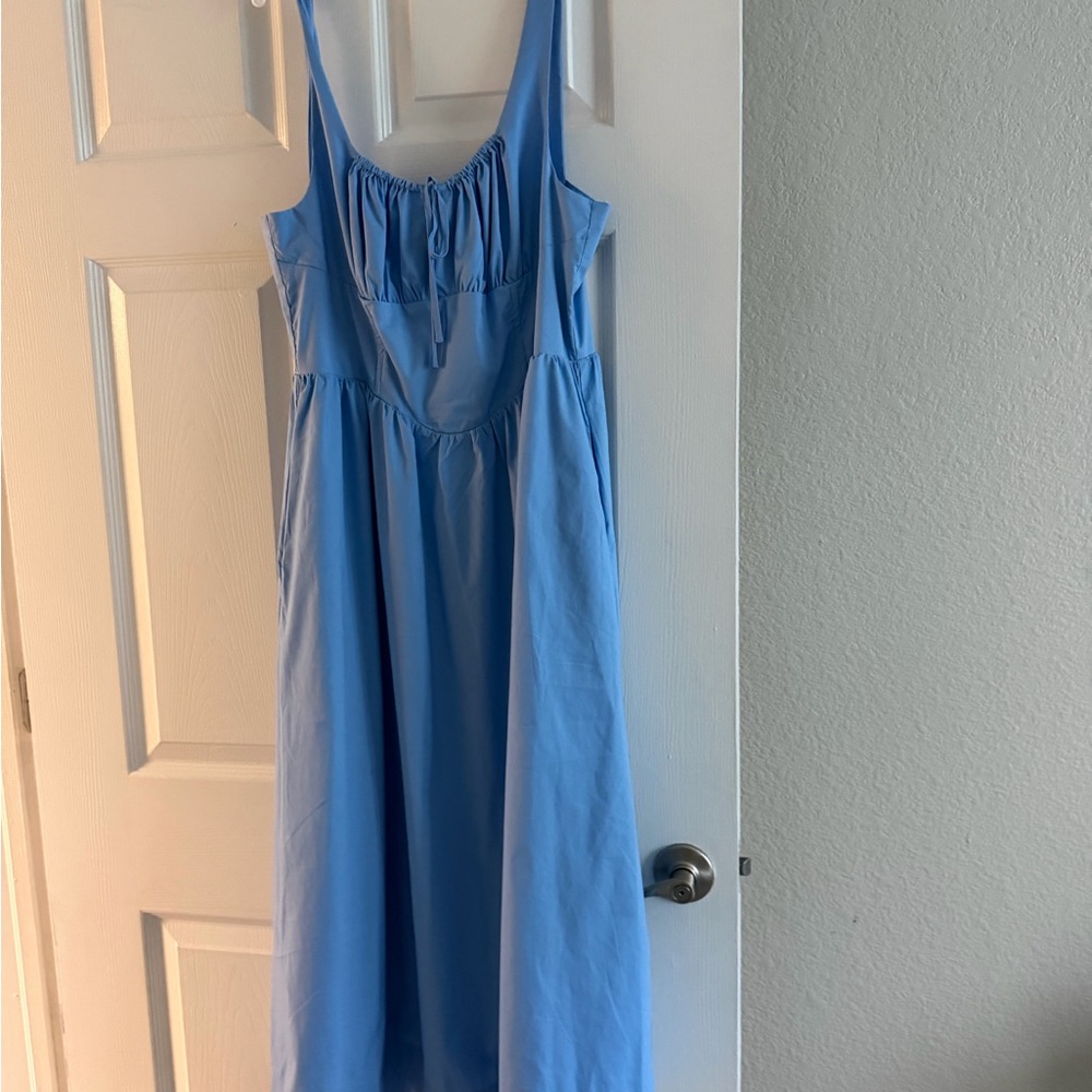 Astr Blue Smocked Strapless Top